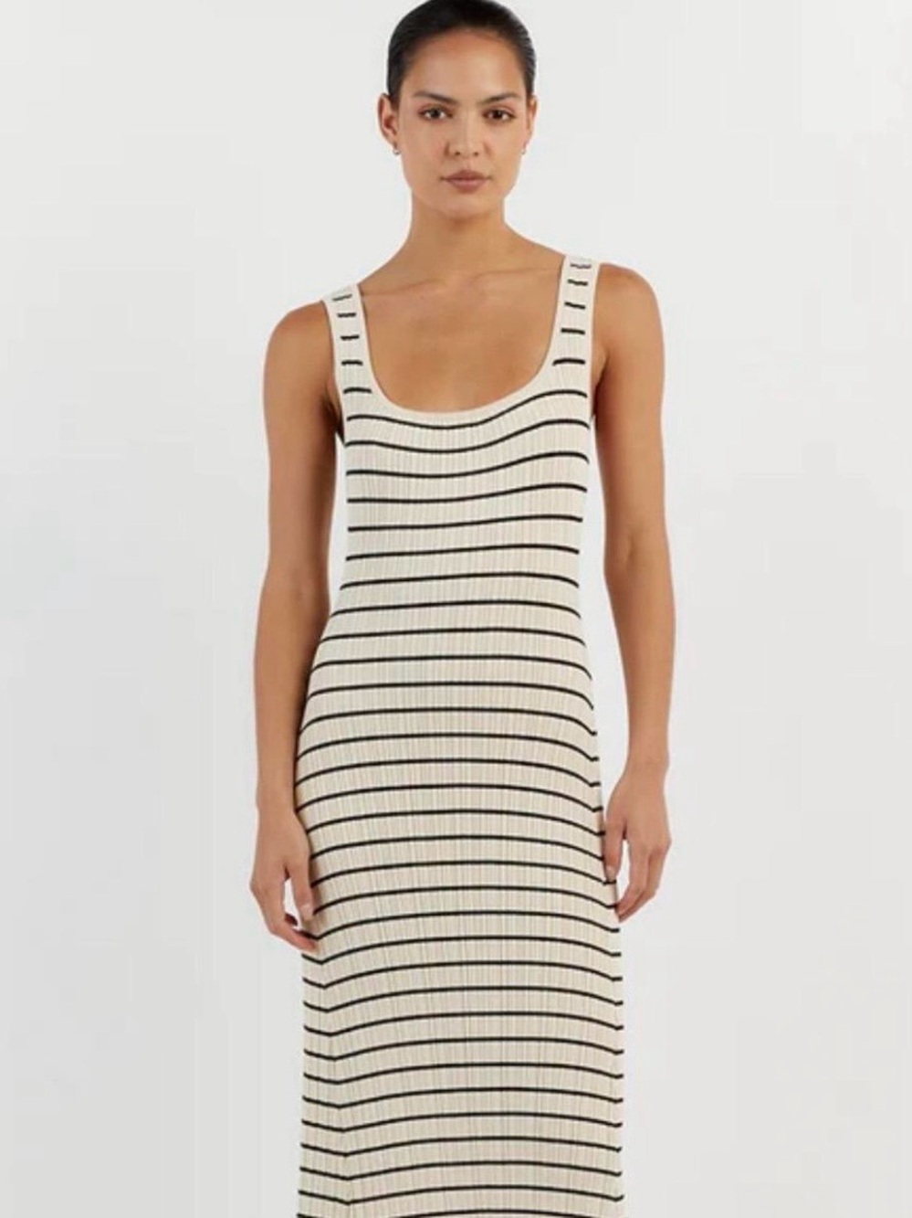 Dissh Striped Ribbed Tank Maxi Dress - Cream/Black